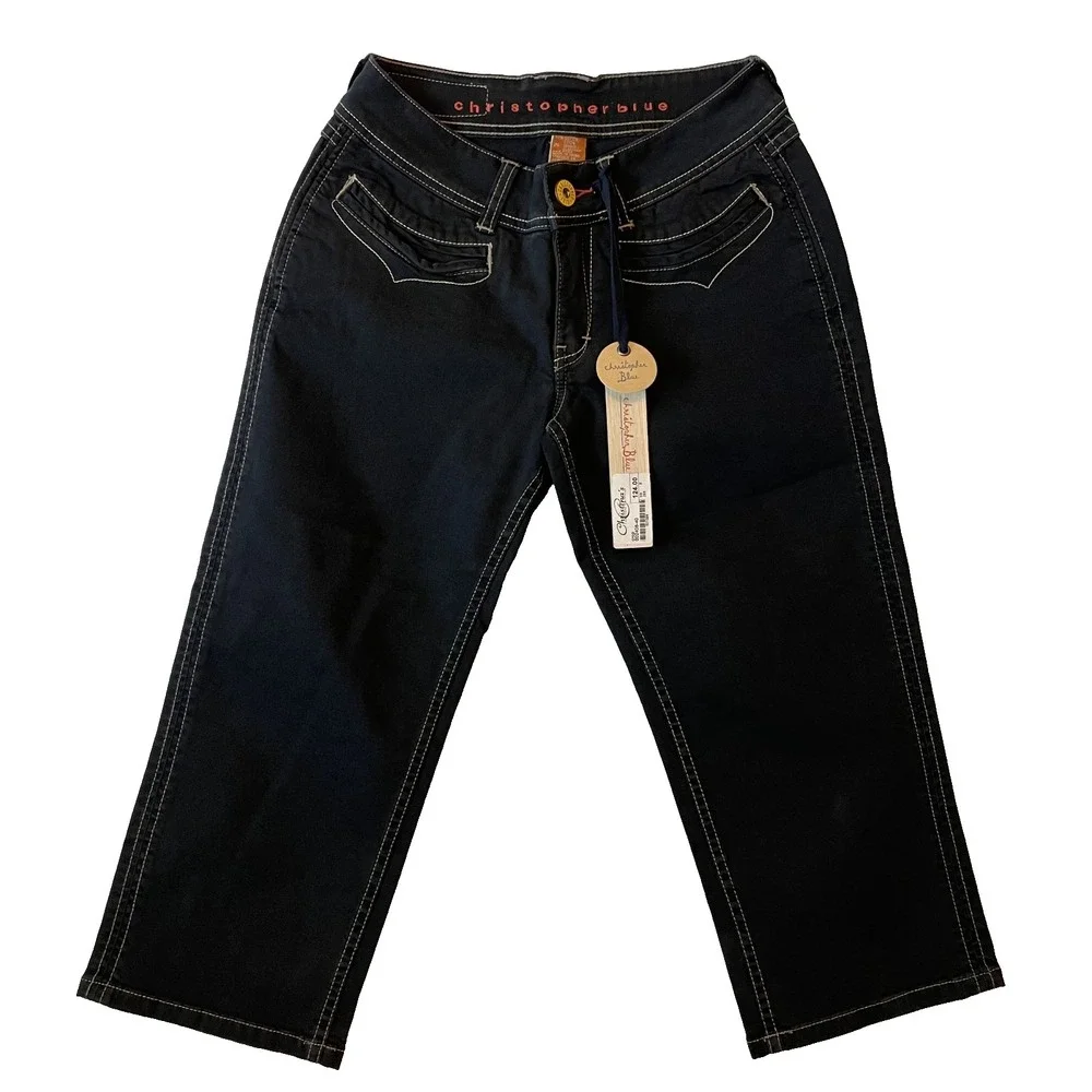 Christopher Blue‎ Womens Cropped Stretch Pocket Black Capri Jeans, 6
